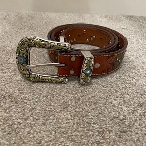 Brown Leather Belt with Decorative Buckle